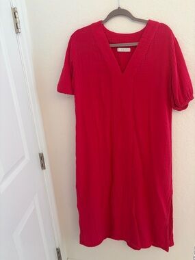 Bright Red V-Neck Gauze Caftan Maxi Dress by LAKE